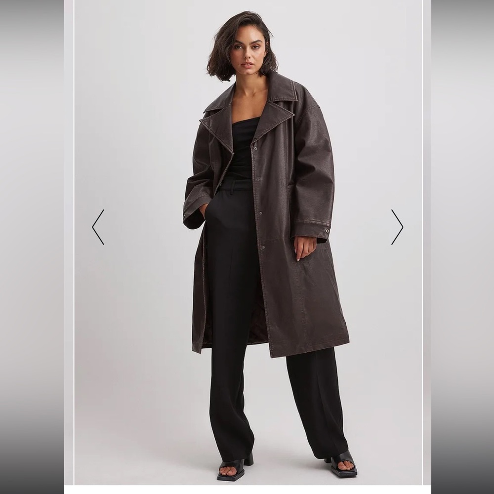 Big Collar Worn PU Oversized Jacket in S/4